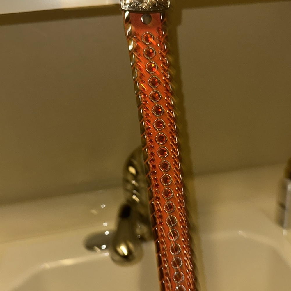 Studded Orange Leather Belt - Picture 3 of 4
